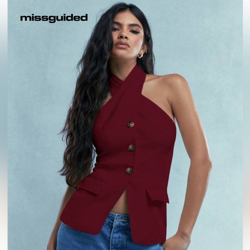 Missguided Burgundy Halter Blazer Top
